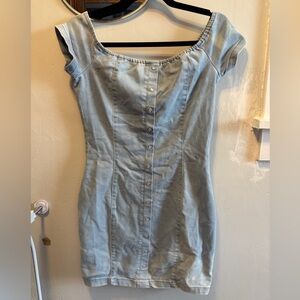 IRIS jean mini dress with pearl snaps